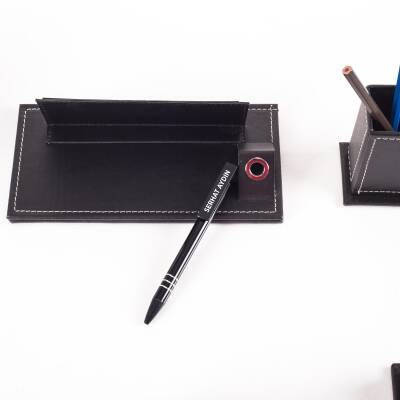 Modex 7 Parça Deri İsme Özel Kalemli Masa İsimliği Ofis Seti Ekonomik Masaüstü İsimlik Seti Hediye - 4