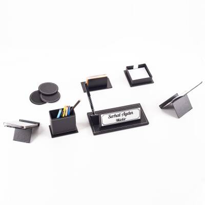 Modex 7 Parça Deri İsme Özel Kalemli Masa İsimliği Ofis Seti Ekonomik Masaüstü İsimlik Seti Hediye - 6