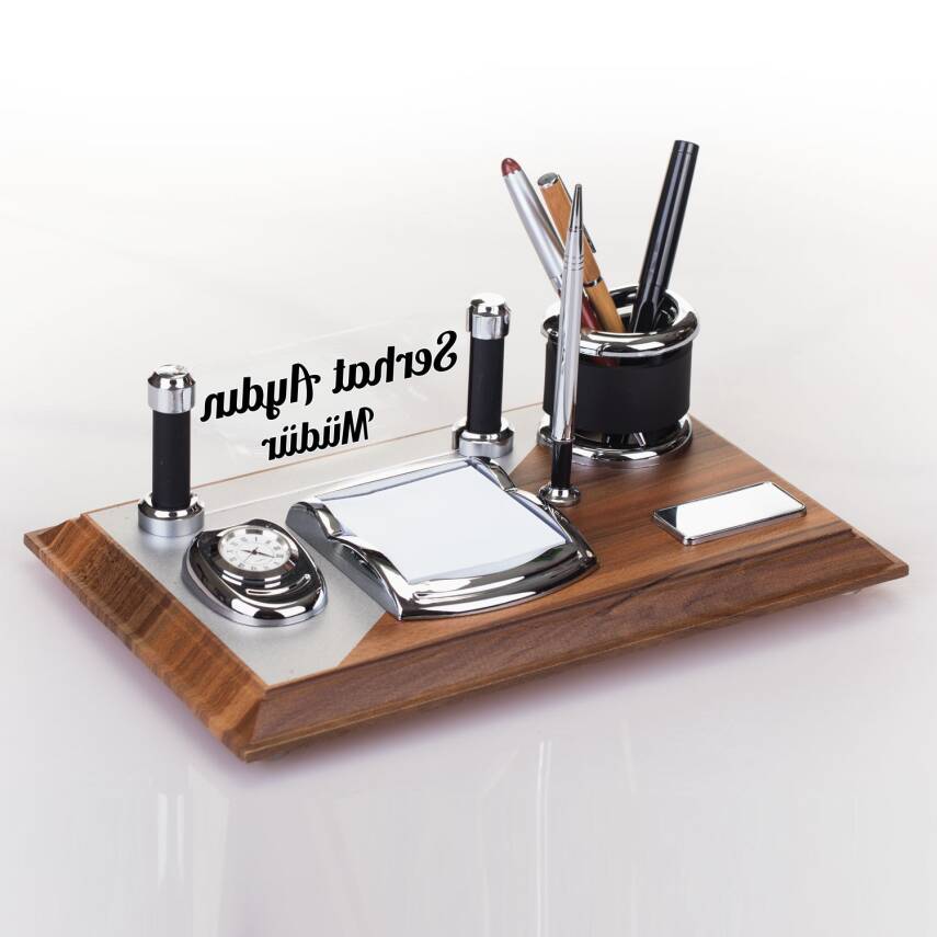 Napoli Ofis Ahşap Masa İsimliği Masaüstü İsimlik Seti Yönetici Müdür Hediyesi Masa üstü Organizer - 1