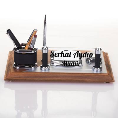 Napoli Ofis Ahşap Masa İsimliği Masaüstü İsimlik Seti Yönetici Müdür Hediyesi Masa üstü Organizer - 2
