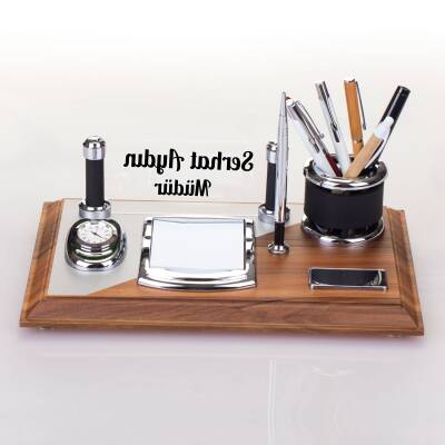 Napoli Ofis Ahşap Masa İsimliği Masaüstü İsimlik Seti Yönetici Müdür Hediyesi Masa üstü Organizer - 3