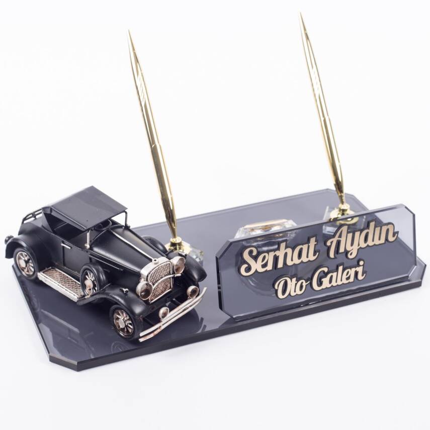 Nostalji Klasik Siyah Otomobil Araba Biblolu Kristal Masa İsimlik Otomobil Masa İsimliği - 1