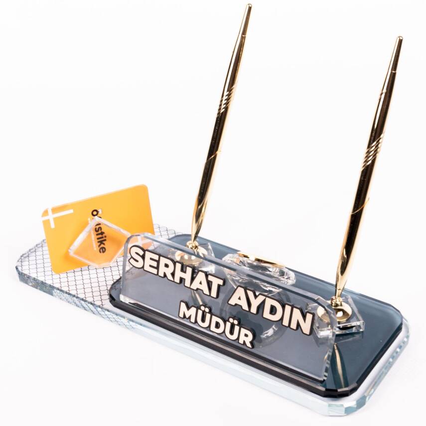 Ofistike Braga Kristal Masa İsimlik Ofis Masa İsimliği Kartlık Ofis Masa üstü Organizer - 1