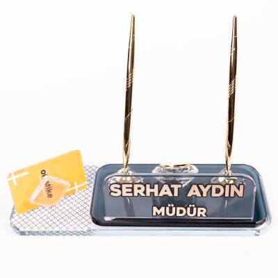 Ofistike Braga Kristal Masa İsimlik Ofis Masa İsimliği Kartlık Ofis Masa üstü Organizer - 2