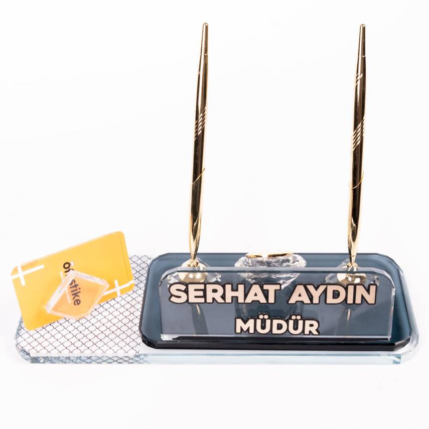 Ofistike Braga Kristal Masa İsimlik Ofis Masa İsimliği Kartlık Ofis Masa üstü Organizer - 2