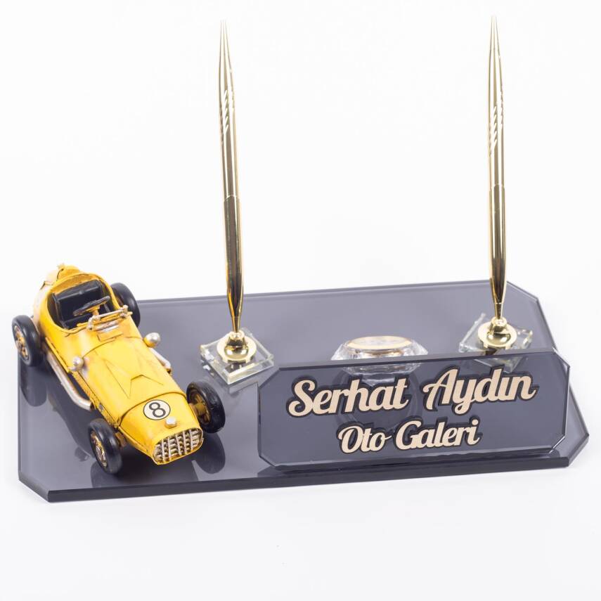 Ofistike Sarı Otomobil Biblolu Spor Araba Masa İsimliği Kristal Masa İsimlik Dekoratif Hediye Ofis - 2
