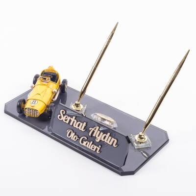 Ofistike Sarı Otomobil Biblolu Spor Araba Masa İsimliği Kristal Masa İsimlik Dekoratif Hediye Ofis - 3