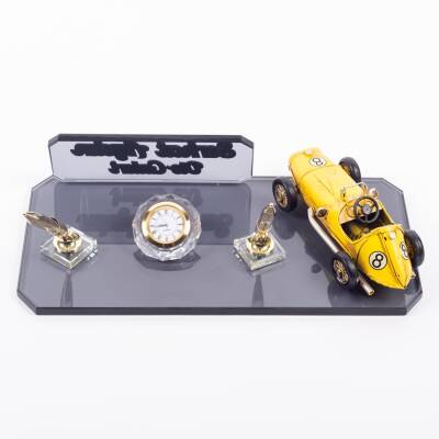 Ofistike Sarı Otomobil Biblolu Spor Araba Masa İsimliği Kristal Masa İsimlik Dekoratif Hediye Ofis - 4