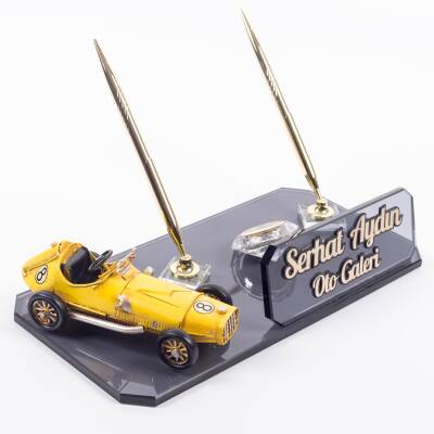 Ofistike Sarı Otomobil Biblolu Spor Araba Masa İsimliği Kristal Masa İsimlik Dekoratif Hediye Ofis - Ofistike