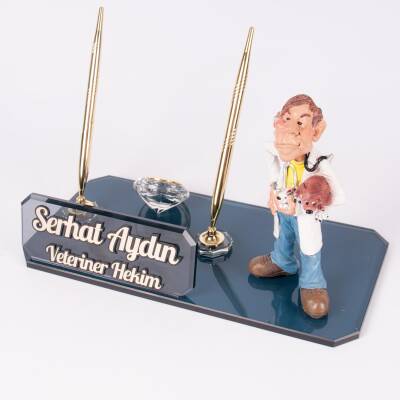 Ofistike Veteriner Hekim Biblolu Kristal Masa İsimlik Veteriner Hediyesi Masa İsimliği - 2