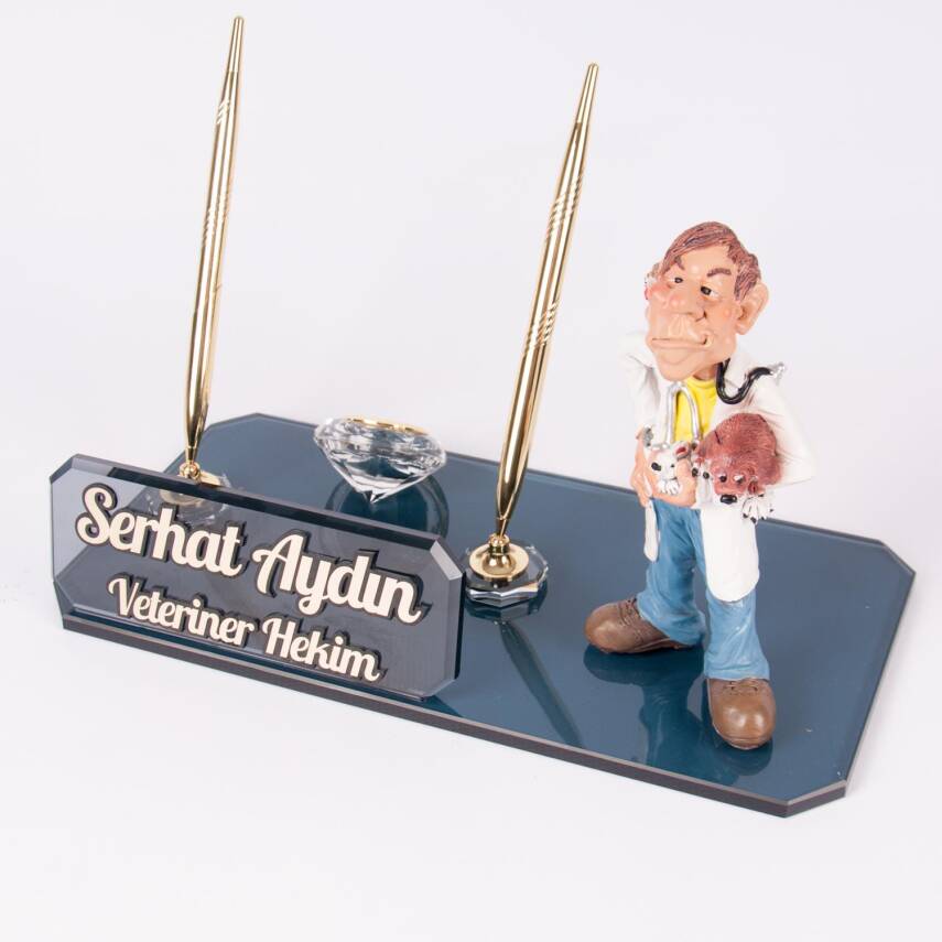 Ofistike Veteriner Hekim Biblolu Kristal Masa İsimlik Veteriner Hediyesi Masa İsimliği - 2
