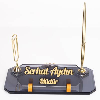 Olimpos Altın Masa İsimliği Kristal Ofis Masa üstü Kabartma İsimlik Hediye Şık Masaüstü Kalemlik - 2