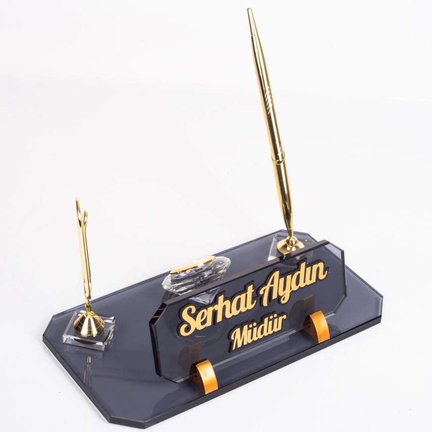 Olimpos Altın Masa İsimliği Kristal Ofis Masa üstü Kabartma İsimlik Hediye Şık Masaüstü Kalemlik - 3
