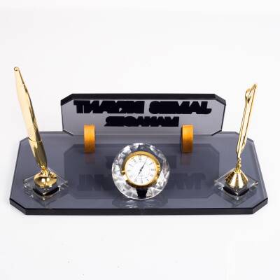 Olimpos Altın Masa İsimliği Kristal Ofis Masa üstü Kabartma İsimlik Hediye Şık Masaüstü Kalemlik - 4