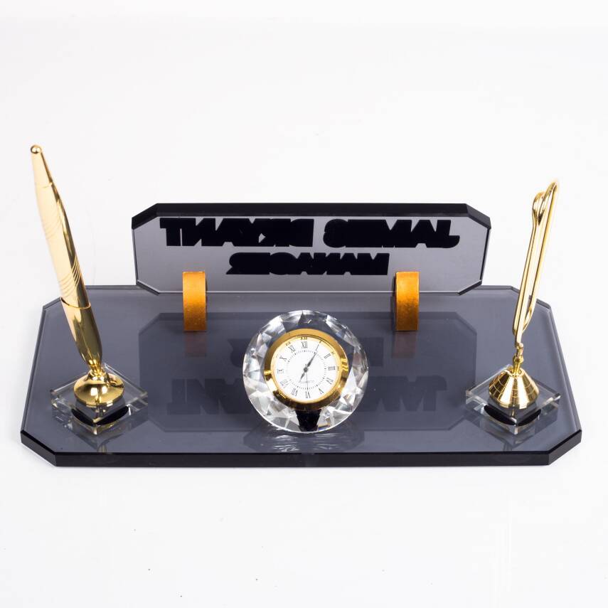 Olimpos Altın Masa İsimliği Kristal Ofis Masa üstü Kabartma İsimlik Hediye Şık Masaüstü Kalemlik - 4