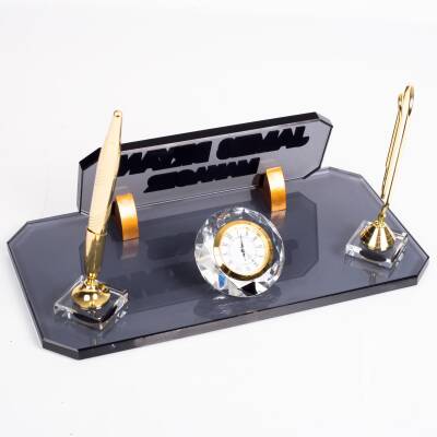 Olimpos Altın Masa İsimliği Kristal Ofis Masa üstü Kabartma İsimlik Hediye Şık Masaüstü Kalemlik - 5