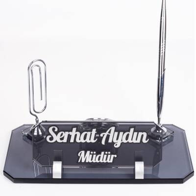Olimpos Gümüş Masa İsimliği Kristal Ofis Masa üstü Kabartma İsimlik Hediye Şık Masaüstü Kalemlik - 2