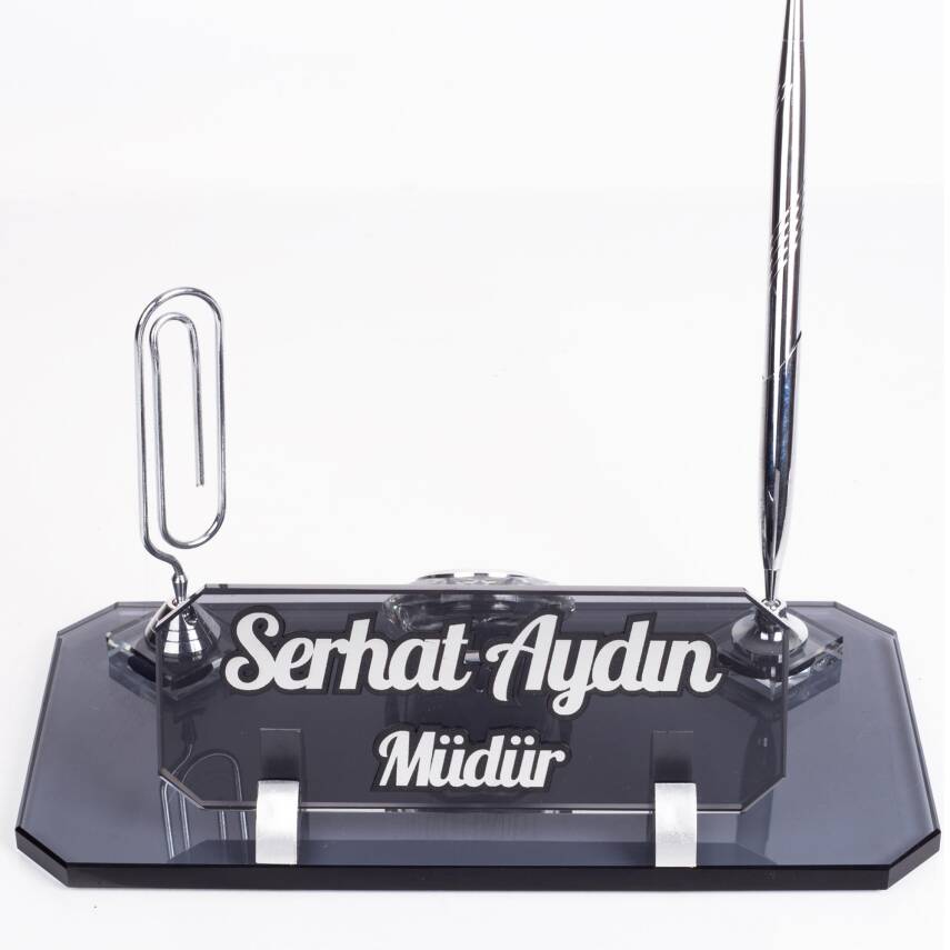 Olimpos Gümüş Masa İsimliği Kristal Ofis Masa üstü Kabartma İsimlik Hediye Şık Masaüstü Kalemlik - 2