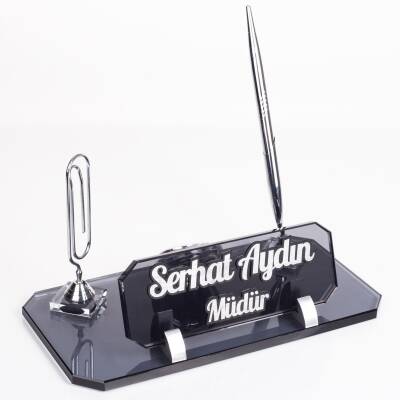 Olimpos Gümüş Masa İsimliği Kristal Ofis Masa üstü Kabartma İsimlik Hediye Şık Masaüstü Kalemlik - 3