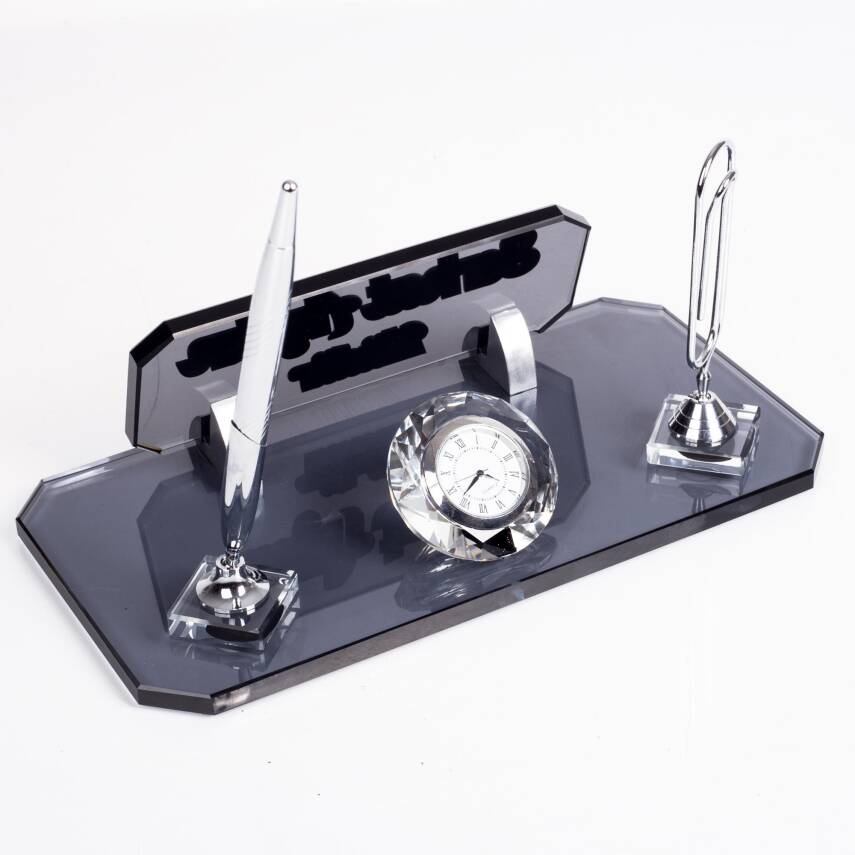 Olimpos Gümüş Masa İsimliği Kristal Ofis Masa üstü Kabartma İsimlik Hediye Şık Masaüstü Kalemlik - 4