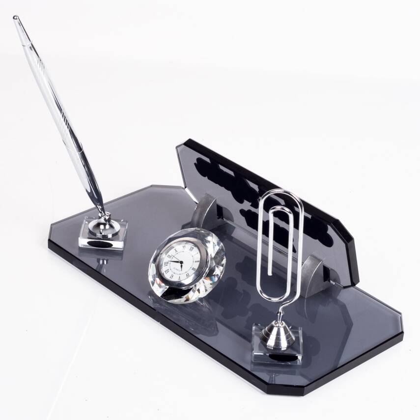 Olimpos Gümüş Masa İsimliği Kristal Ofis Masa üstü Kabartma İsimlik Hediye Şık Masaüstü Kalemlik - 5