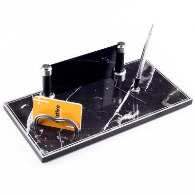 Piano Mermer Desen Ahşap Gümüş Kalemli Masa İsimliği Ofis Masaüstü İsimlik Seti Ekonomik İş Hediyesi - 3