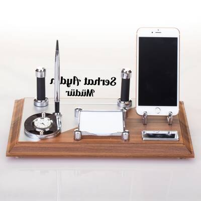 Pisa Masif Kaplama Ahşap Masa İsimliği Ofis Masaüstü İsimlik Seti Ofis Masa üstü Organizer 