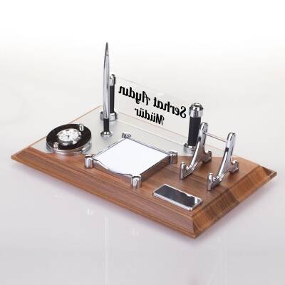 Pisa Masif Kaplama Ahşap Masa İsimliği Ofis Masaüstü İsimlik Seti Ofis Masa üstü Organizer - 3