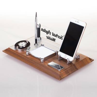 Pisa Masif Kaplama Ahşap Masa İsimliği Ofis Masaüstü İsimlik Seti Ofis Masa üstü Organizer - 2