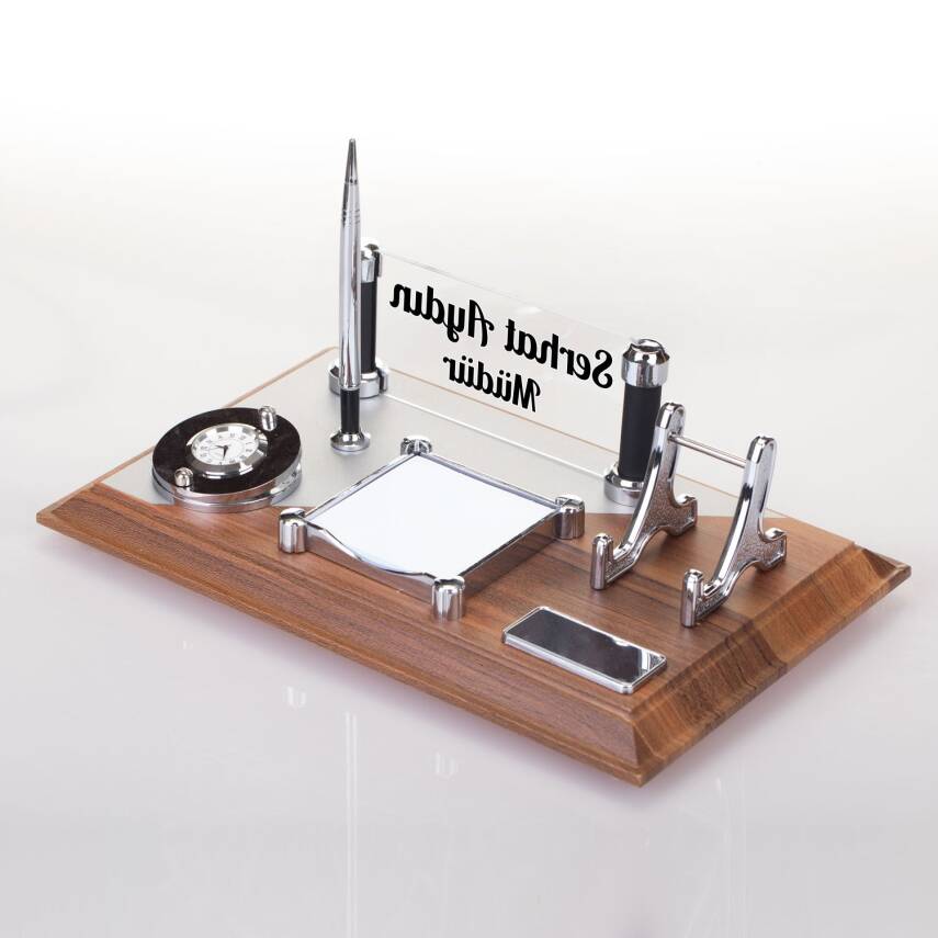 Pisa Masif Kaplama Ahşap Masa İsimliği Ofis Masaüstü İsimlik Seti Ofis Masa üstü Organizer - 3