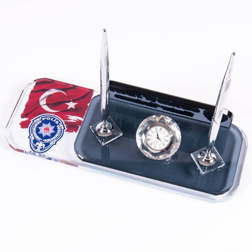 Polis Logolu Kristal Masa İsimlik Polislere Özel Ofis Masa İsimliği - 1