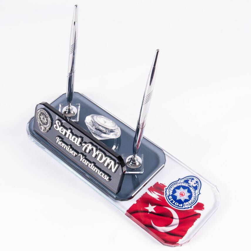 Polis Logolu Kristal Masa İsimlik Polislere Özel Ofis Masa İsimliği - 2