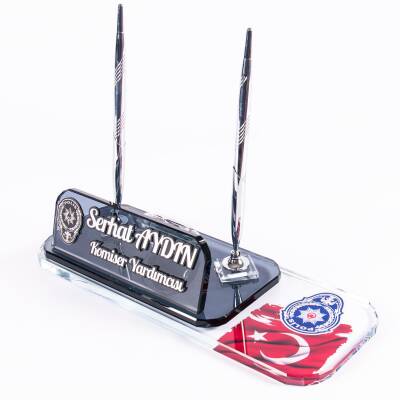 Polis Logolu Kristal Masa İsimlik Polislere Özel Ofis Masa İsimliği - 4