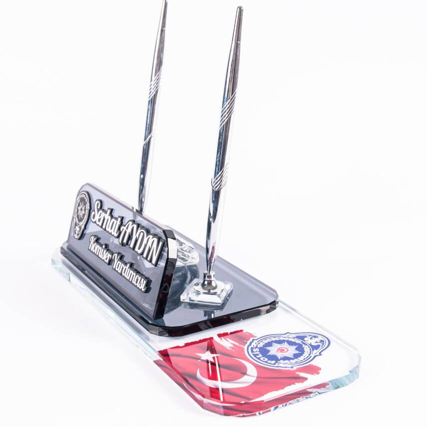 Polis Logolu Kristal Masa İsimlik Polislere Özel Ofis Masa İsimliği - 5