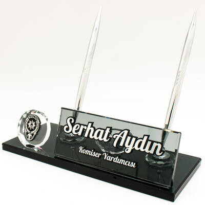 Polislere Özel İsimlik Polis Kabartma Logolu Kristal Masa İsimliği - Ofistike
