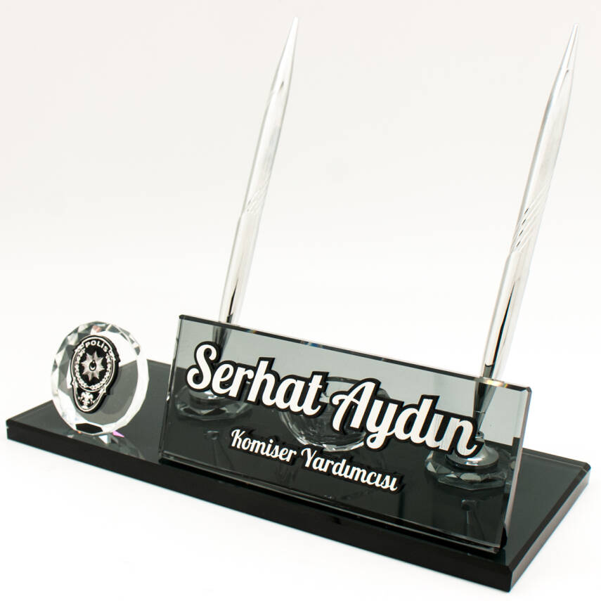 Polislere Özel İsimlik Polis Kabartma Logolu Kristal Masa İsimliği - 1