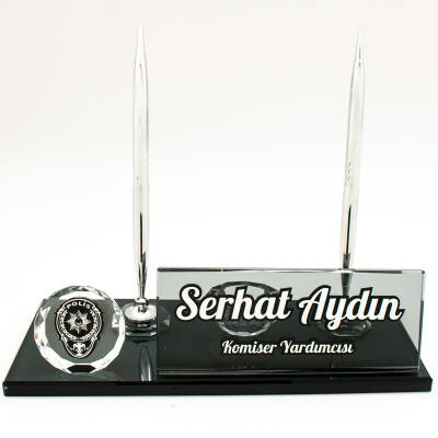 Polislere Özel İsimlik Polis Kabartma Logolu Kristal Masa İsimliği - 2