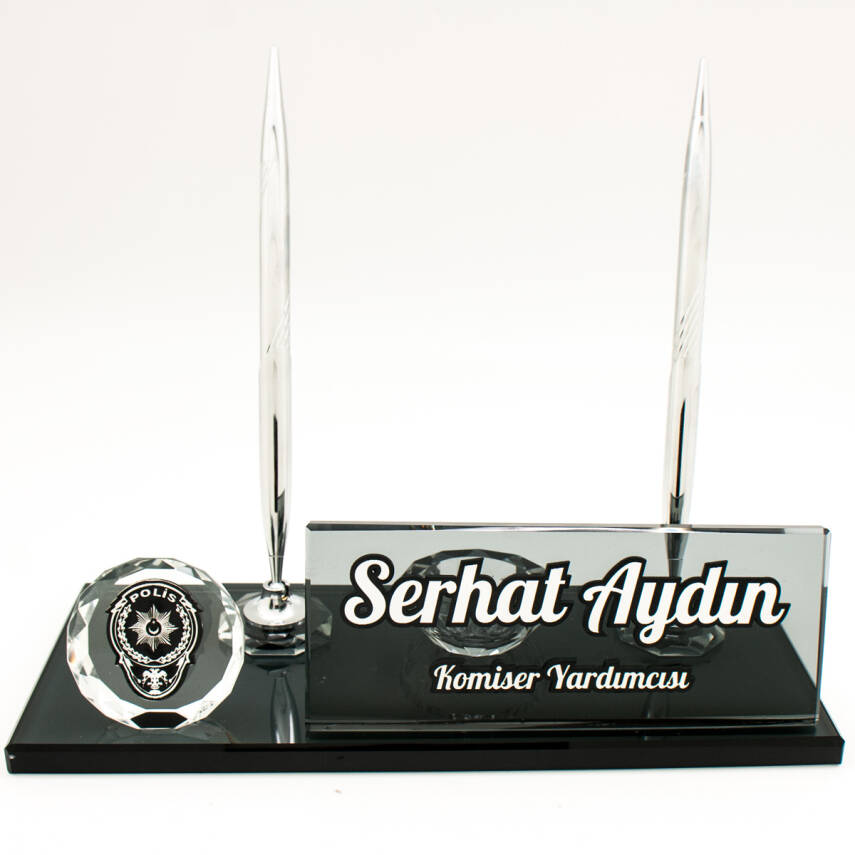 Polislere Özel İsimlik Polis Kabartma Logolu Kristal Masa İsimliği - 2