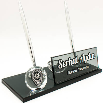Polislere Özel İsimlik Polis Kabartma Logolu Kristal Masa İsimliği - 3