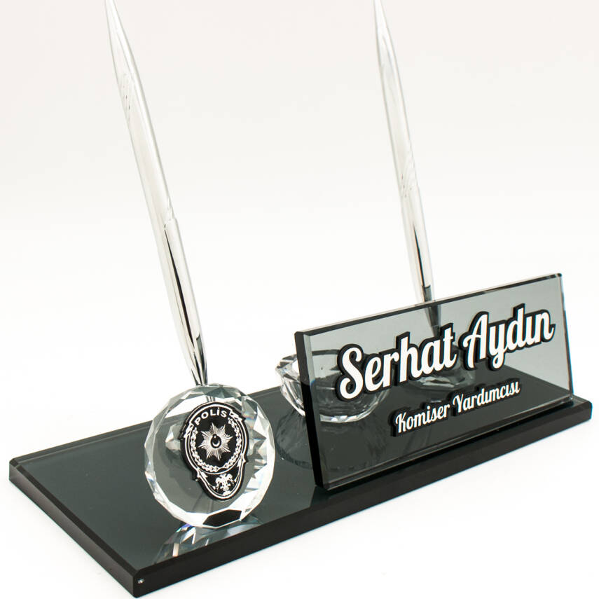 Polislere Özel İsimlik Polis Kabartma Logolu Kristal Masa İsimliği - 3