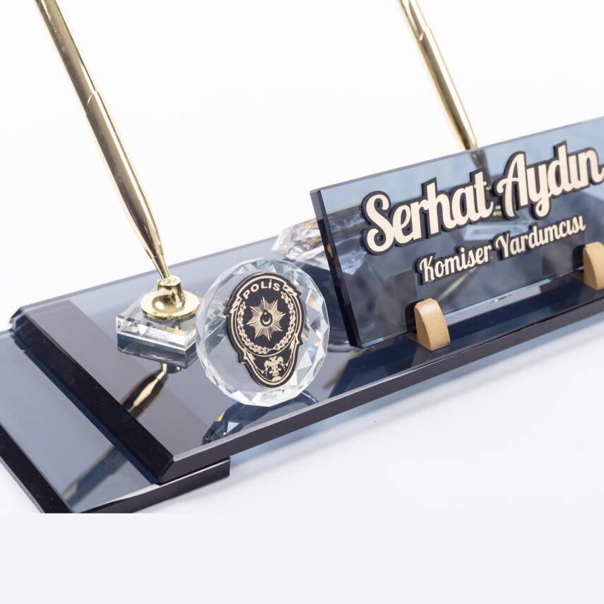 Polislere Özel İsimlik Polis Logolu Elit Masa İsimliği Emniyet Komiser Oda Masa Kalemliği EGM logo - 1