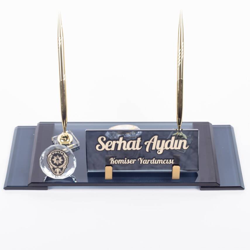 Polislere Özel İsimlik Polis Logolu Elit Masa İsimliği Emniyet Komiser Oda Masa Kalemliği EGM logo - 2