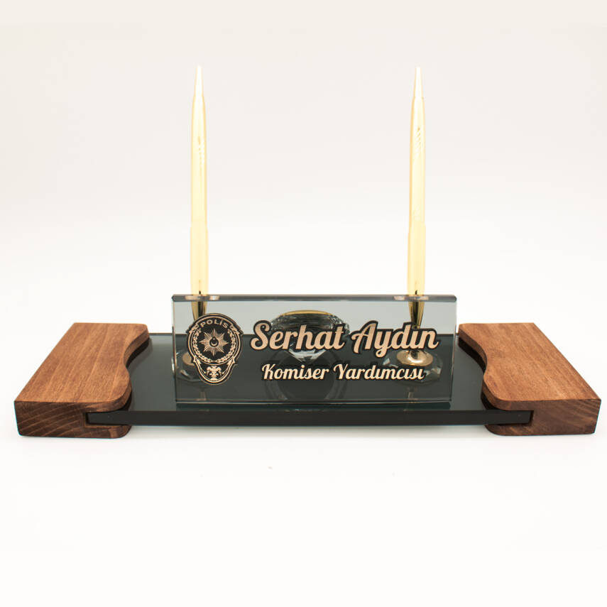 Polislere Özel İsimlik Polis Logolu Masif Masa İsimliği - 3