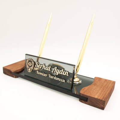 Polislere Özel İsimlik Polis Logolu Masif Masa İsimliği - 2