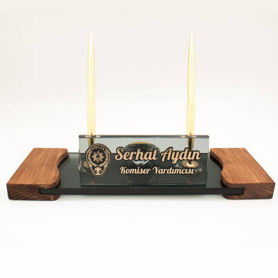 Polislere Özel İsimlik Polis Logolu Masif Masa İsimliği - 3