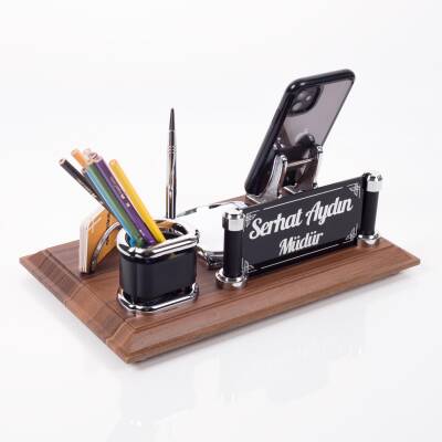 Porto Ofis Masa üstü İsimlik Seti İş Hediyesi Ahşap Masa İsimliği Masaüstü Organizer - 2