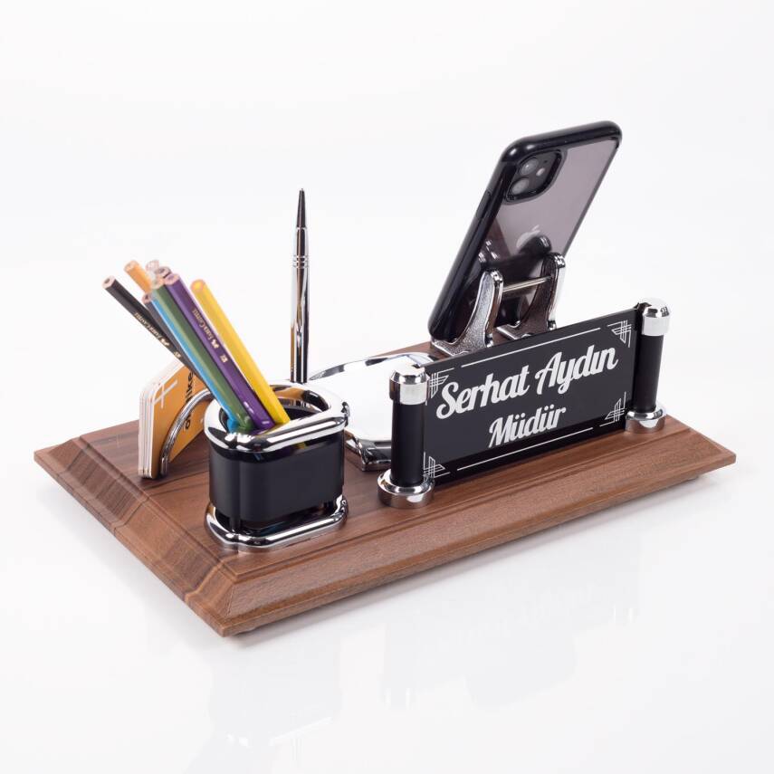 Porto Ofis Masa üstü İsimlik Seti İş Hediyesi Ahşap Masa İsimliği Masaüstü Organizer - 2