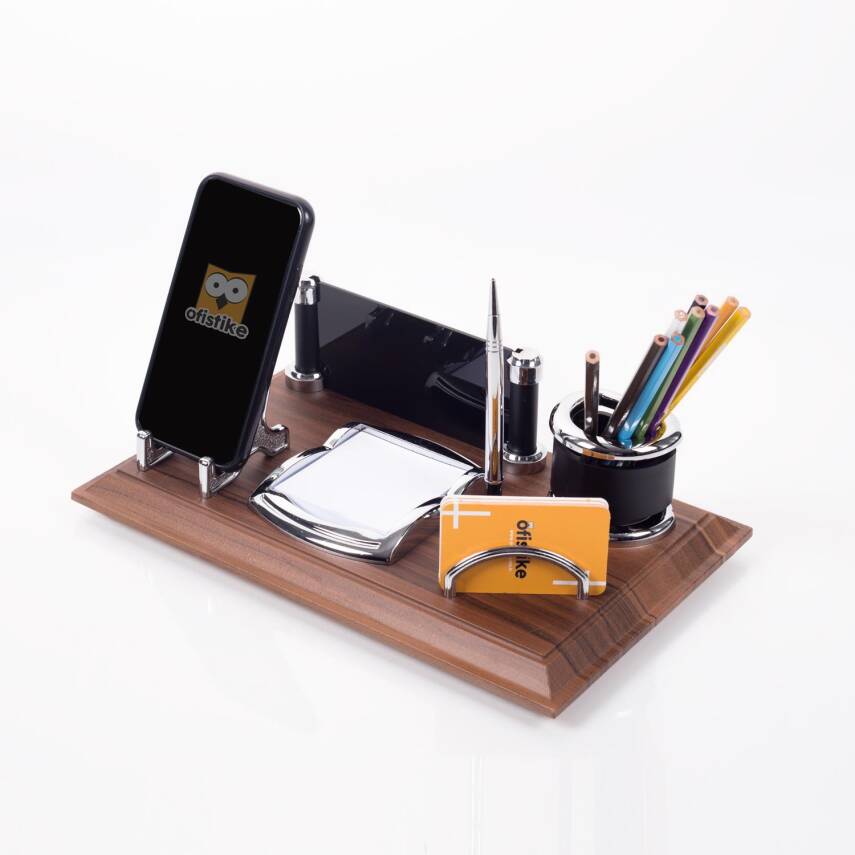 Porto Ofis Masa üstü İsimlik Seti İş Hediyesi Ahşap Masa İsimliği Masaüstü Organizer - 3