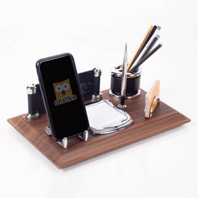 Porto Ofis Masa üstü İsimlik Seti İş Hediyesi Ahşap Masa İsimliği Masaüstü Organizer - 4