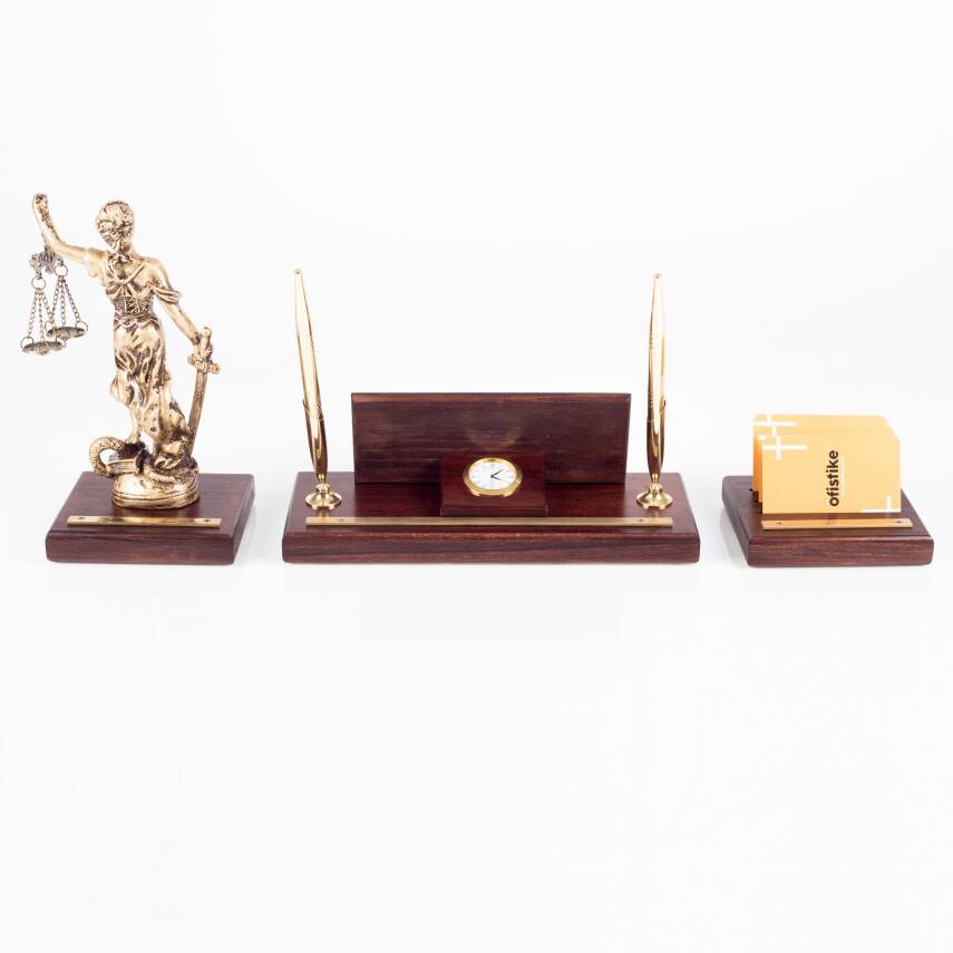 Premium Maun Masa İsimliği Avukat Hakim Savcı Masa üstü İsimlik Pirinç Masif 3 Parça Adalet Heykeli - 4